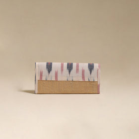 White - handcrafted ikat fabric jute clutch / wallet