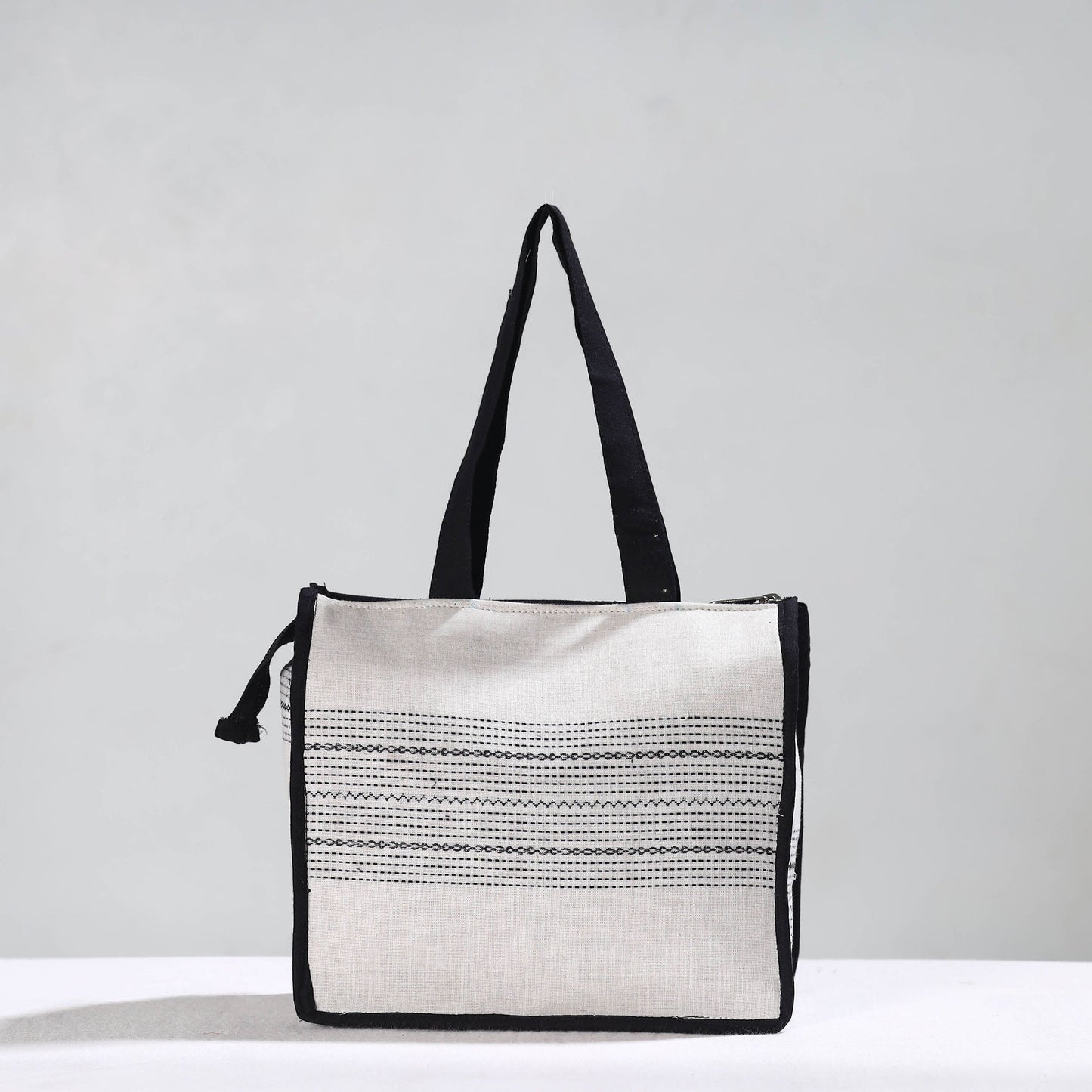 White Handcrafted Jacquard Cotton Hand Bag 14