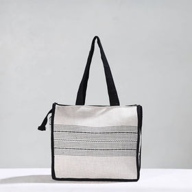 White Handcrafted Jacquard Cotton Hand Bag 14