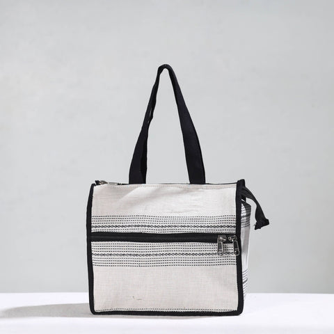 White Handcrafted Jacquard Cotton Hand Bag 14