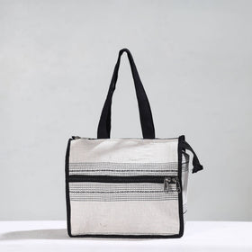 White Handcrafted Jacquard Cotton Hand Bag 14