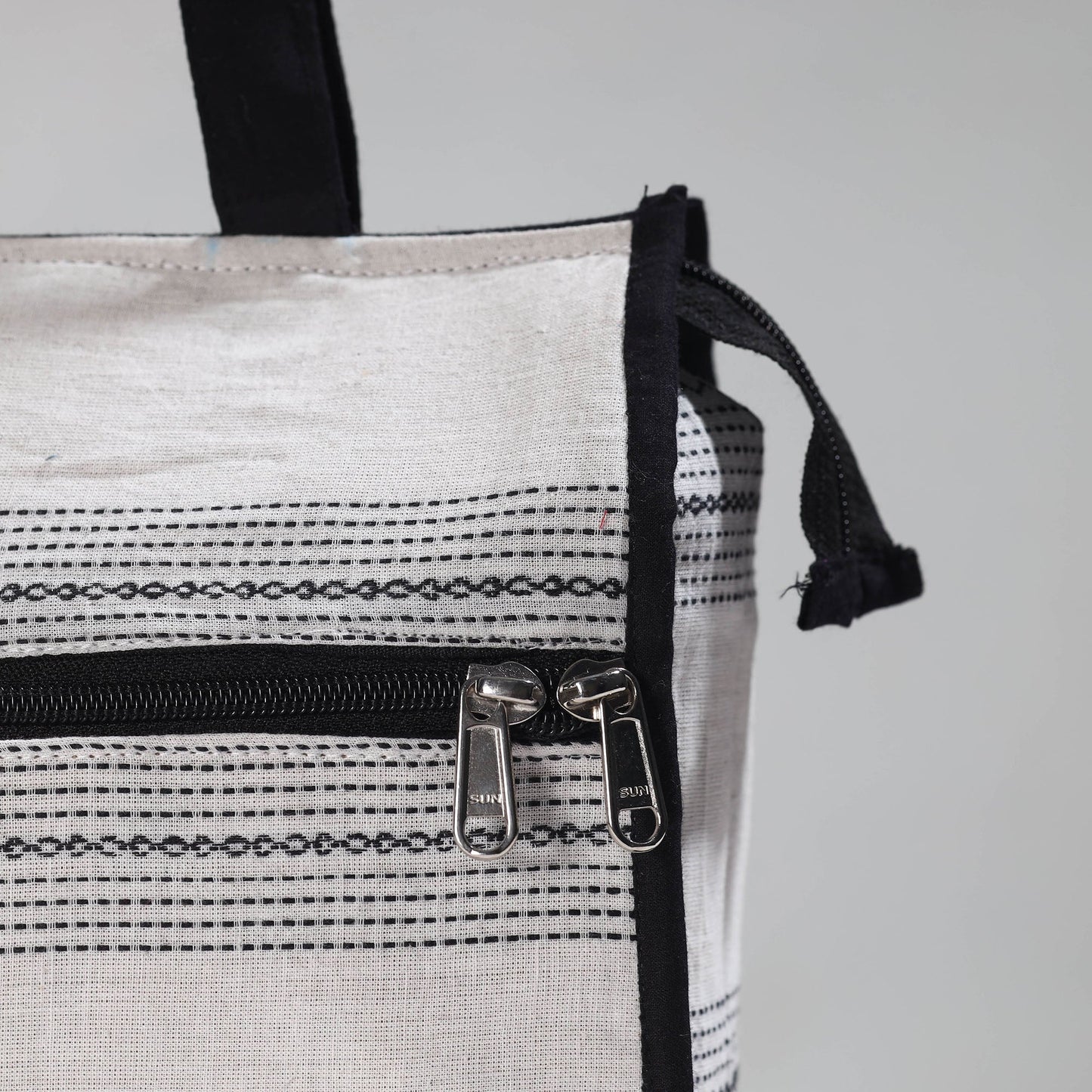 White Handcrafted Jacquard Cotton Hand Bag 14