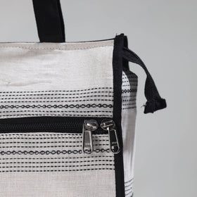 White Handcrafted Jacquard Cotton Hand Bag 14