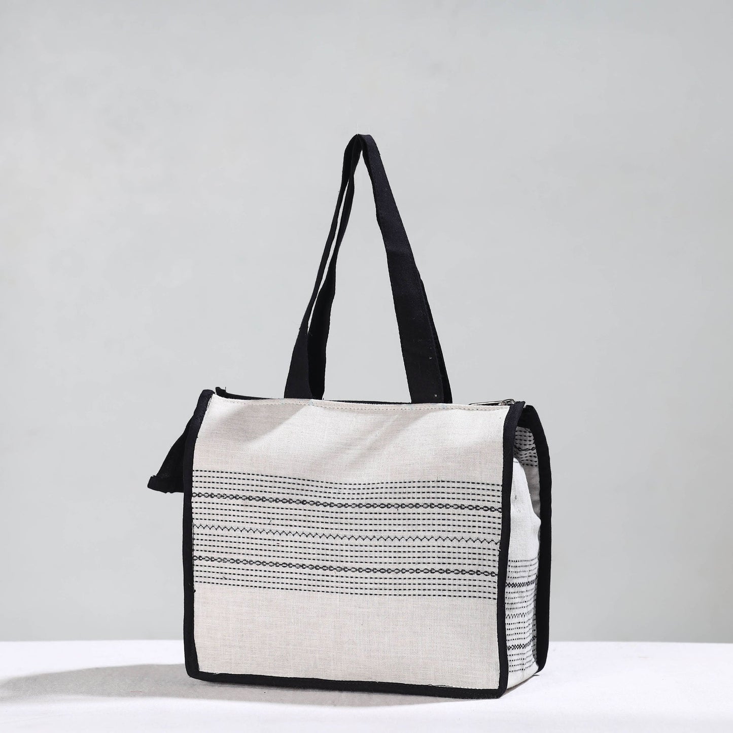White Handcrafted Jacquard Cotton Hand Bag 14