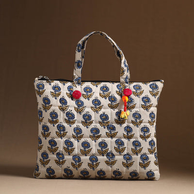 White Handcrafted Quilted Cotton Hand Bag 02