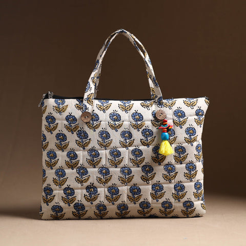 White Handcrafted Quilted Cotton Hand Bag 08