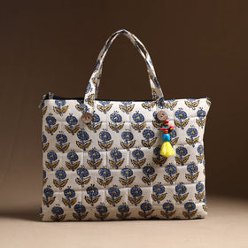 White Handcrafted Quilted Cotton Hand Bag 08