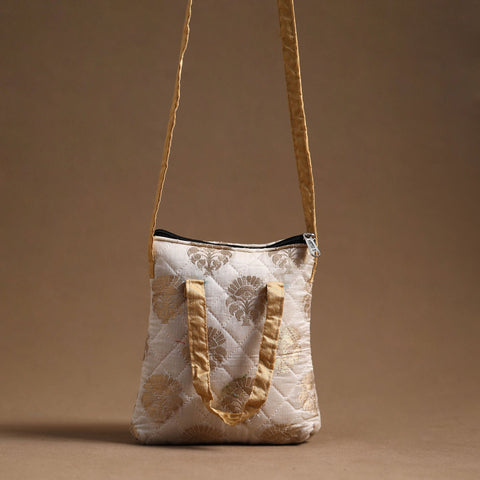 White - handcrafted quilted silk sling bag 32