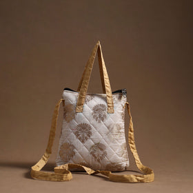 White - handcrafted quilted silk sling bag 32