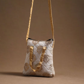 White - handcrafted quilted silk sling bag 32
