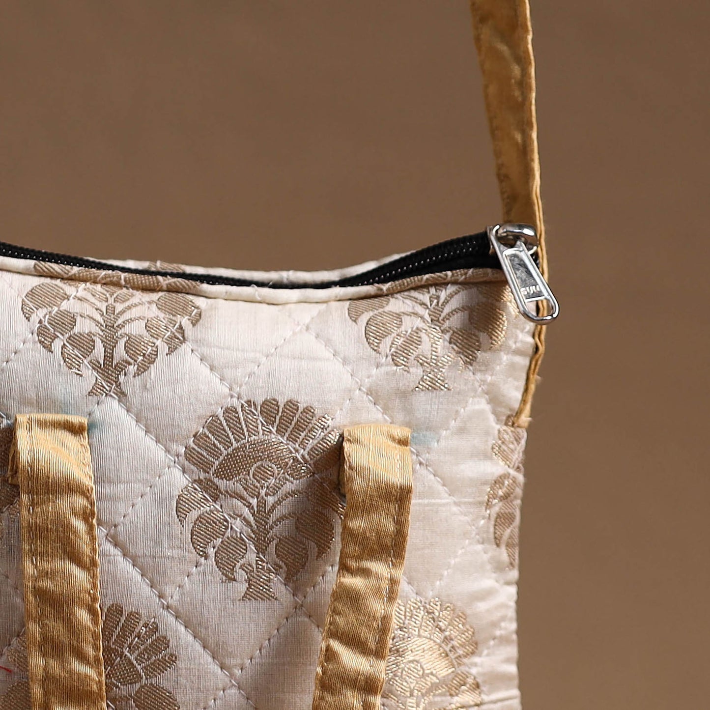 White - handcrafted quilted silk sling bag 32