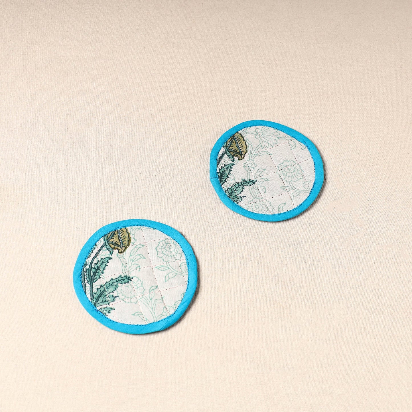 Blue Handcrafted Sanganeri Print Coaster (Set of 2)