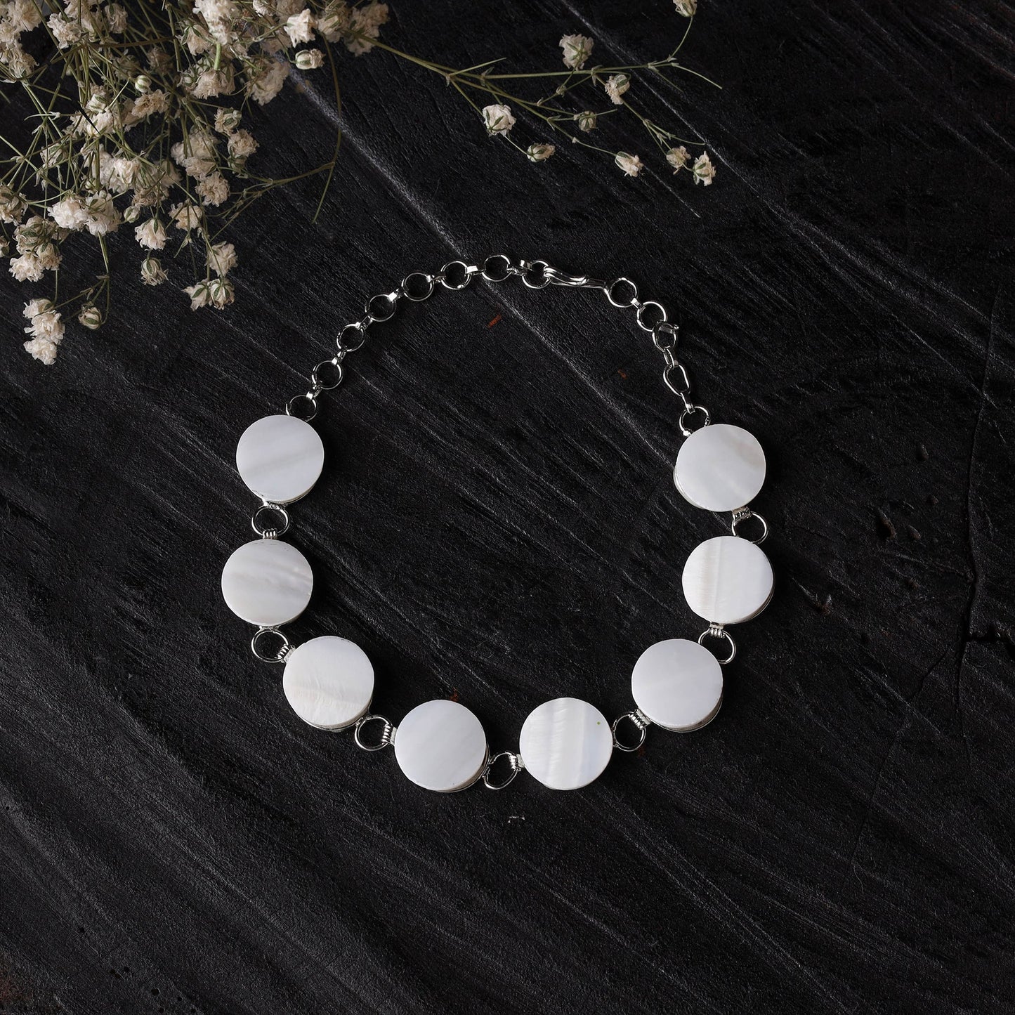 White - handcrafted seashell bracelet (adjustable) 35
