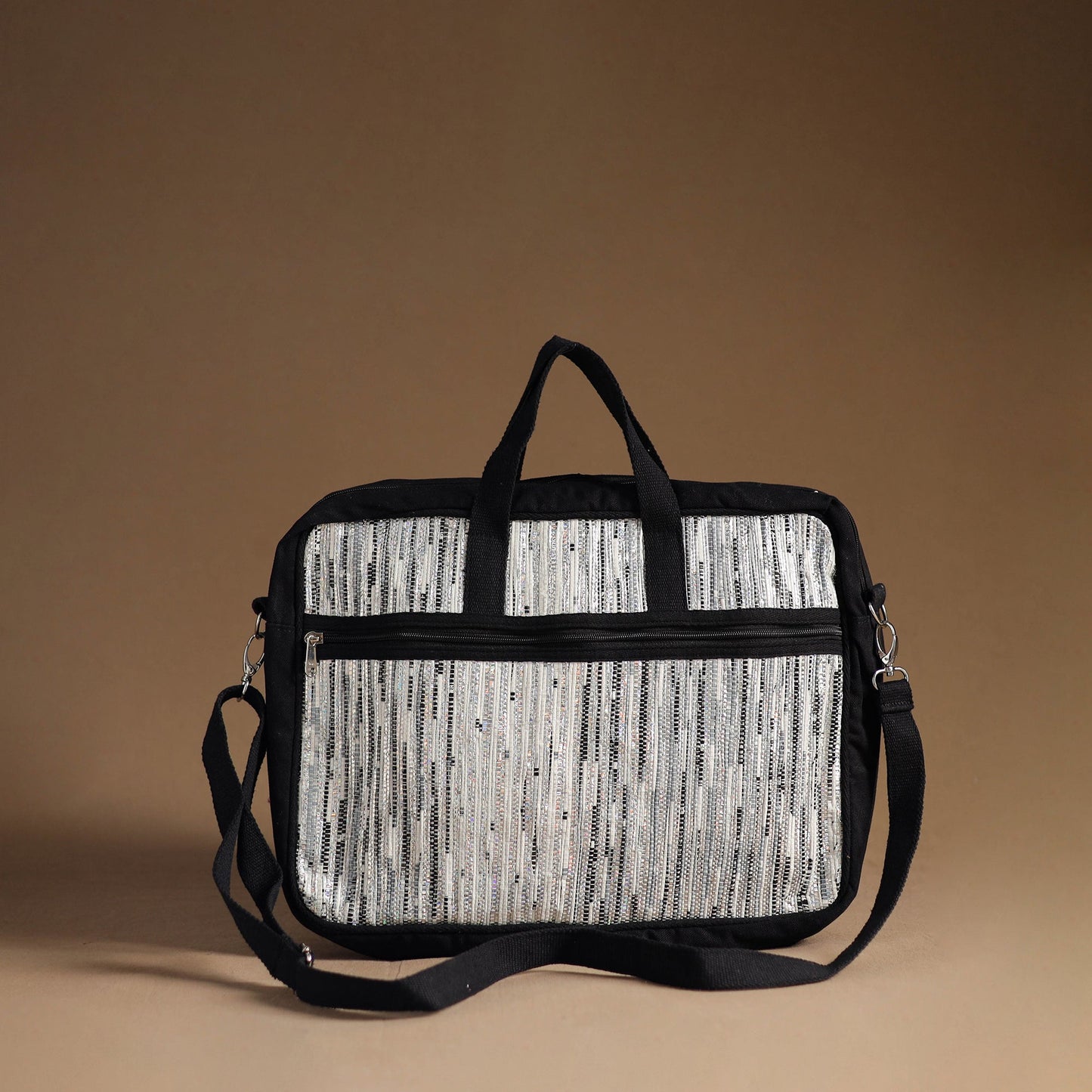  White Handcrafted Upcycled Woven Laptop Bag 