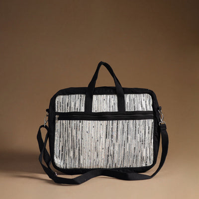  White Handcrafted Upcycled Woven Laptop Bag 