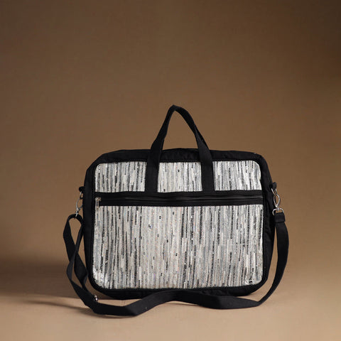  White Handcrafted Upcycled Woven Laptop Bag 