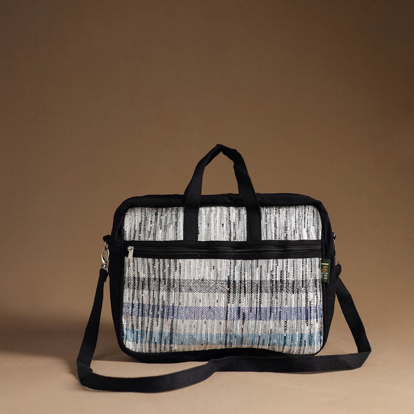  White Handcrafted Upcycled Woven Laptop Bag 