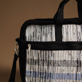 White Handcrafted Upcycled Woven Laptop Bag 