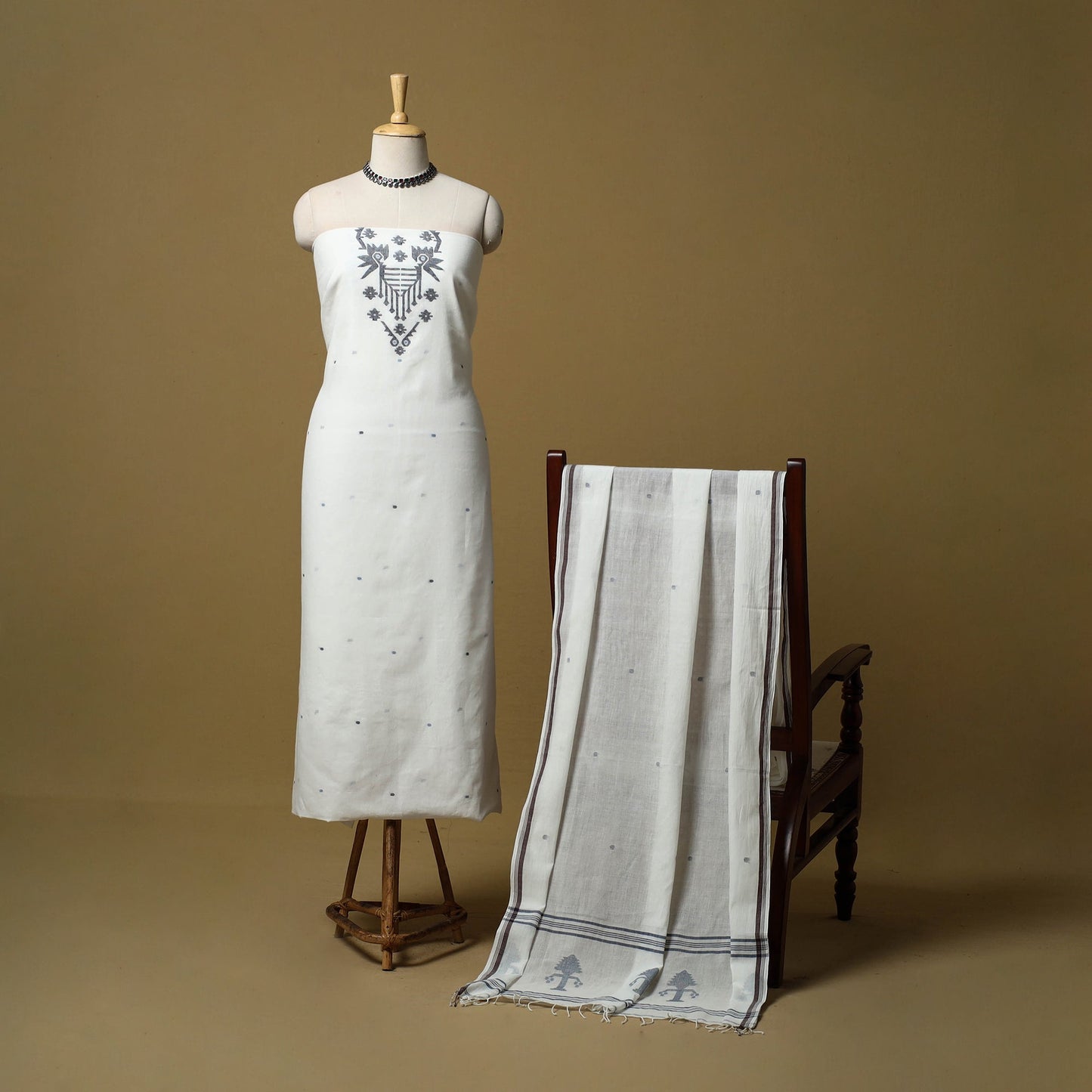 Handloom bengal jamdani cotton 2pc unstitched dress