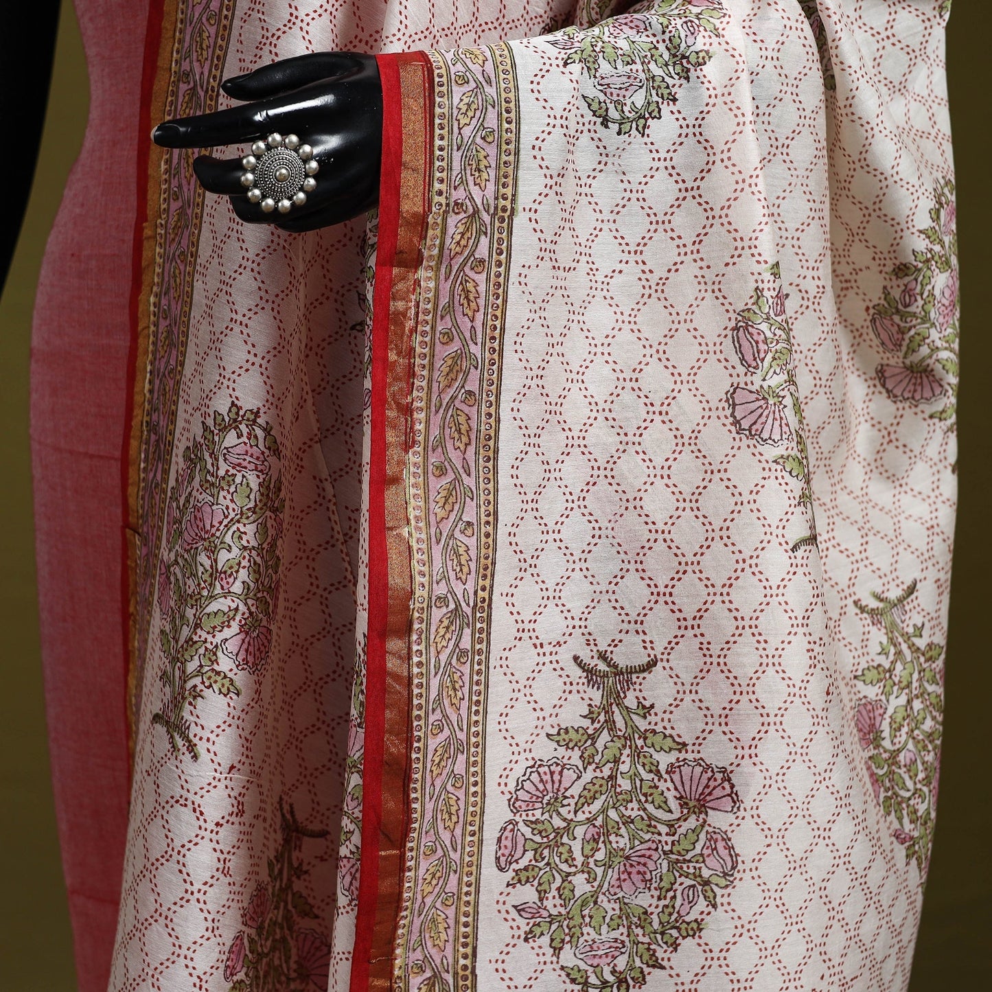 Beige - handloom chanderi silk hand sanganeri dupatta 45