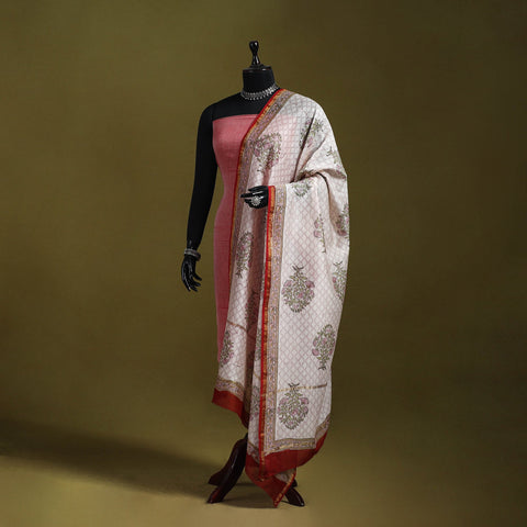 Beige - handloom chanderi silk hand sanganeri dupatta 45