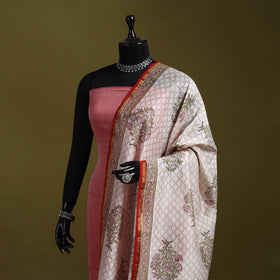 Beige - handloom chanderi silk hand sanganeri dupatta 45