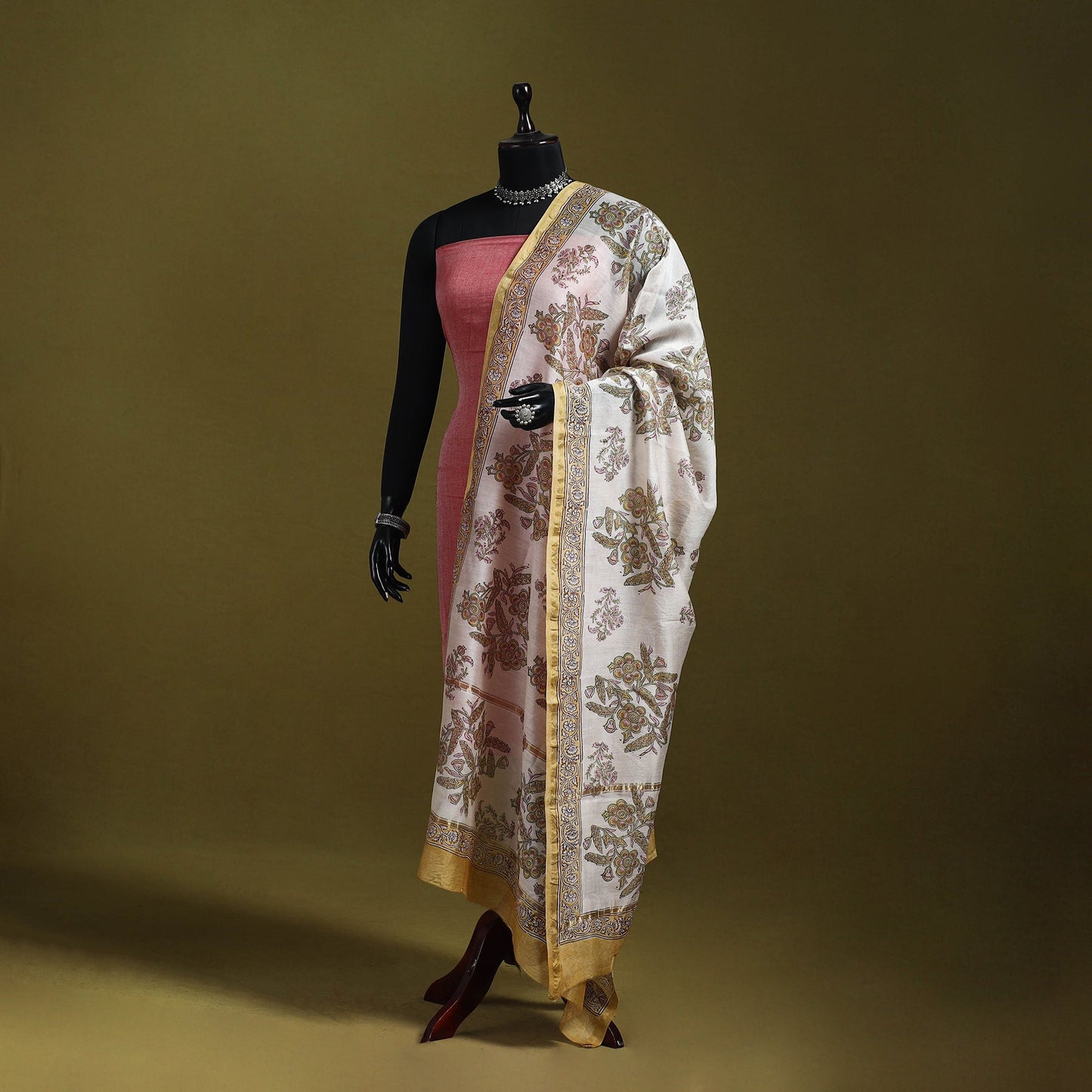 White - handloom chanderi silk hand sanganeri dupatta 51