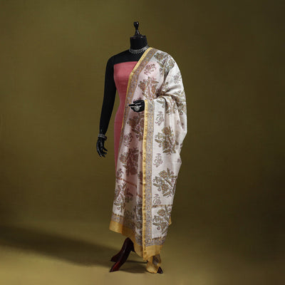 White - handloom chanderi silk hand sanganeri dupatta 51