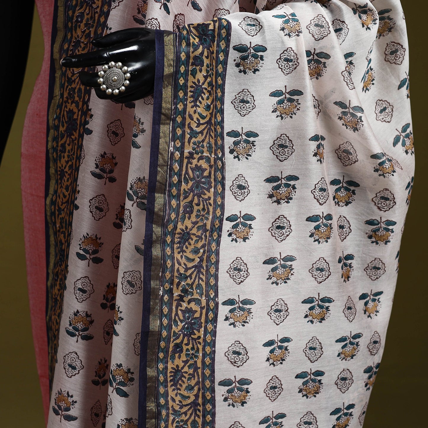 White - handloom chanderi silk hand sanganeri dupatta 38