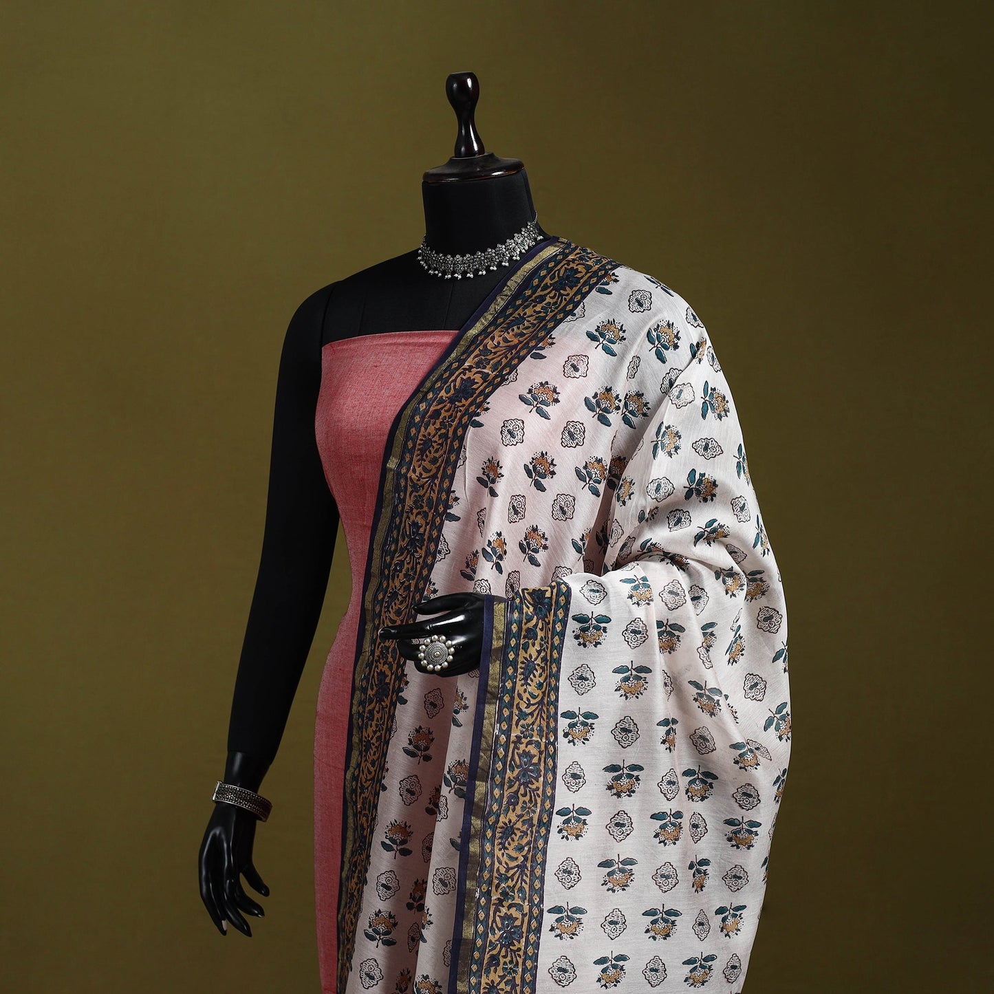 White - handloom chanderi silk hand sanganeri dupatta 38