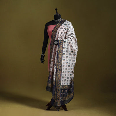 White - handloom chanderi silk hand sanganeri dupatta 38