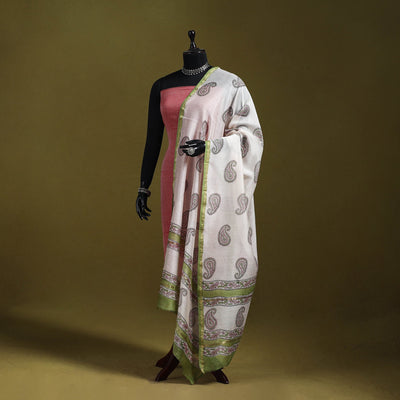 White - handloom chanderi silk hand sanganeri dupatta 47