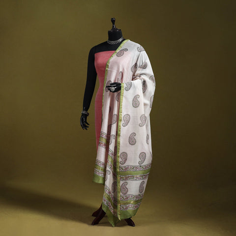 White - handloom chanderi silk hand sanganeri dupatta 47