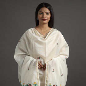 White - handloom chanderi silk handpainted madhubani