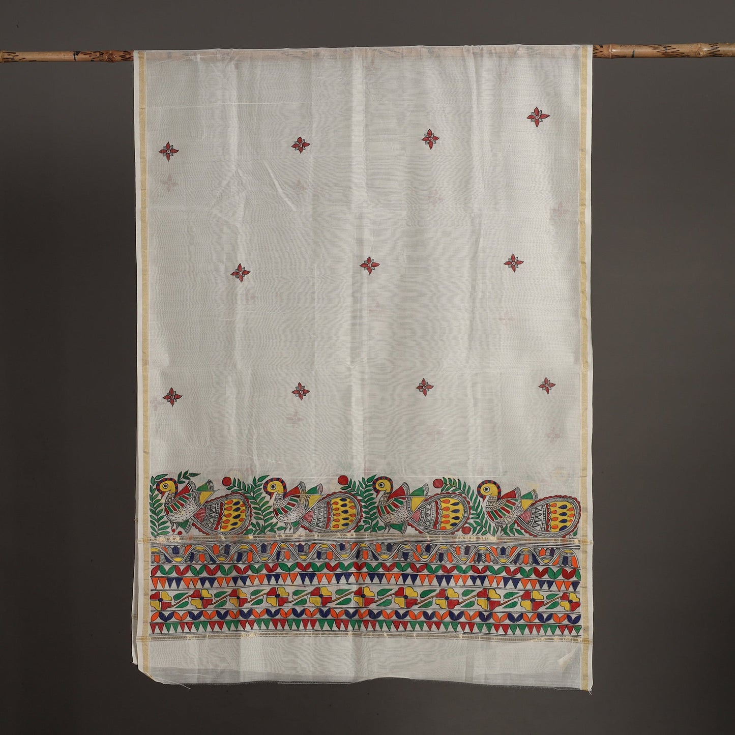 White - handloom chanderi silk handpainted madhubani