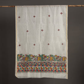 White - handloom chanderi silk handpainted madhubani