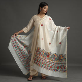 White - handloom chanderi silk handpainted madhubani