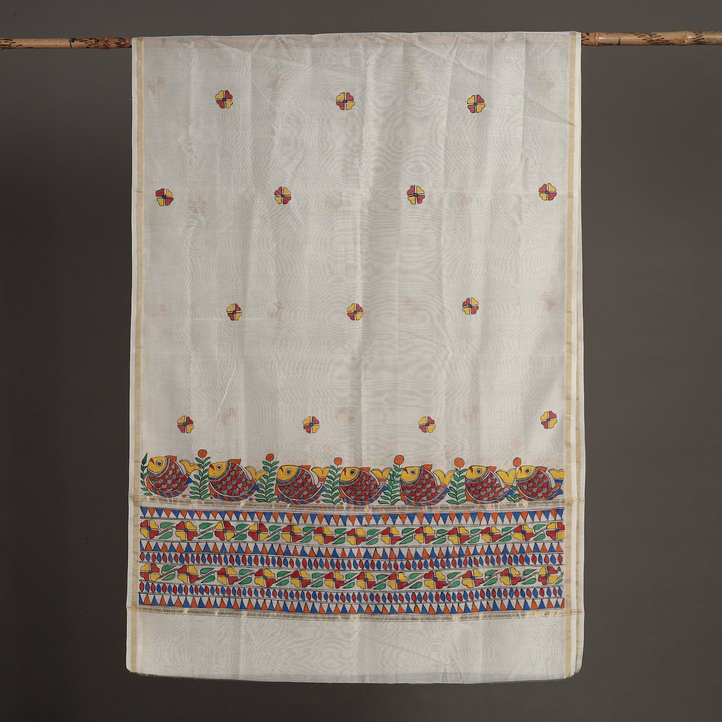 White - handloom chanderi silk handpainted madhubani