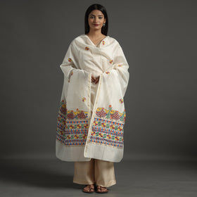 White - handloom chanderi silk handpainted madhubani