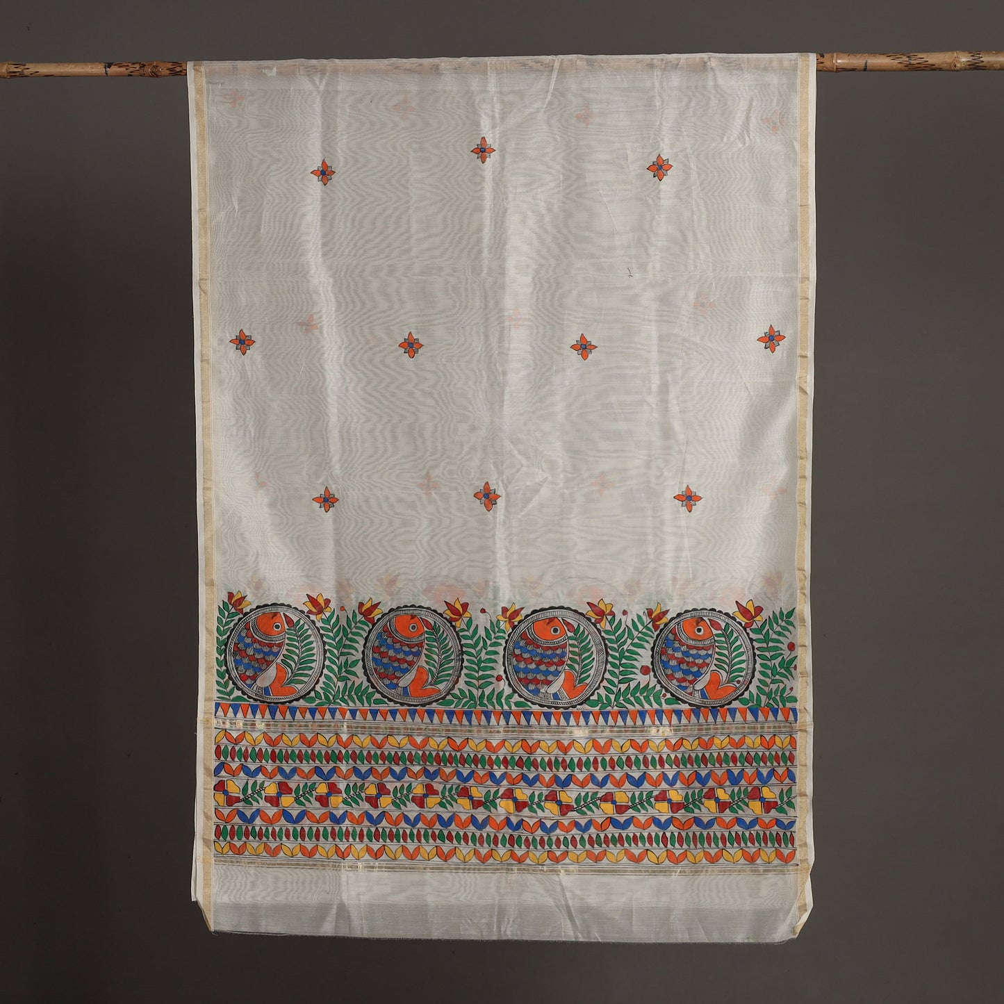 White - handloom chanderi silk handpainted madhubani