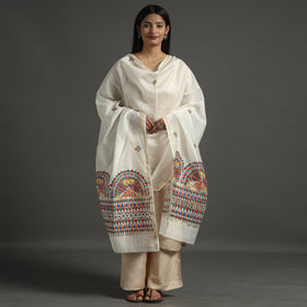 White - handloom chanderi silk handpainted madhubani