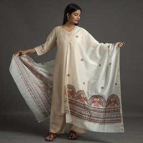 White - handloom chanderi silk handpainted madhubani