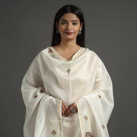 White - handloom chanderi silk handpainted madhubani