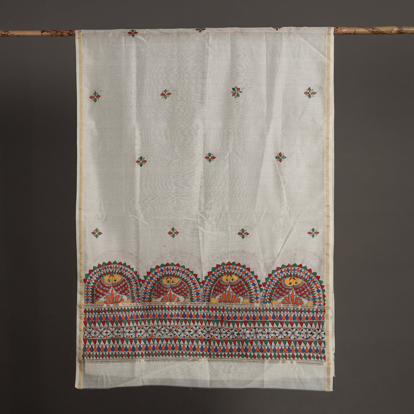 White - handloom chanderi silk handpainted madhubani