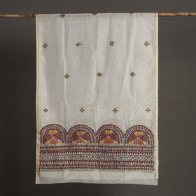 White - handloom chanderi silk handpainted madhubani
