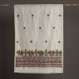 White - handloom chanderi silk handpainted madhubani