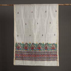 White - handloom chanderi silk handpainted madhubani