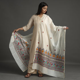 White - handloom chanderi silk handpainted madhubani
