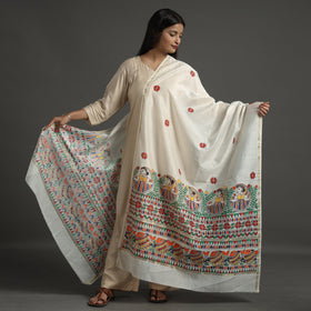 White - handloom chanderi silk handpainted madhubani