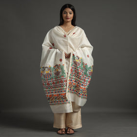 White - handloom chanderi silk handpainted madhubani